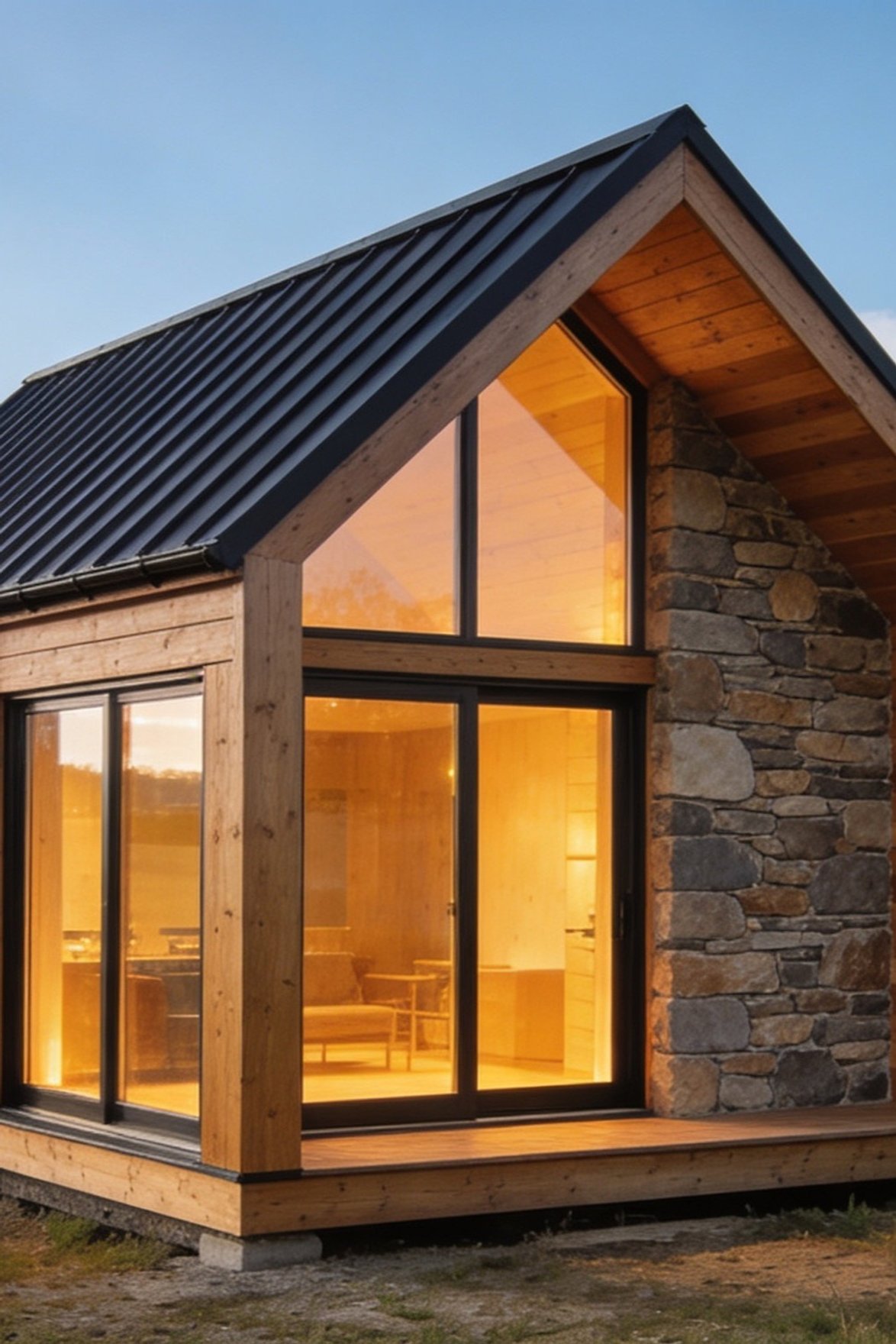 Arcadia black gable structure in a field