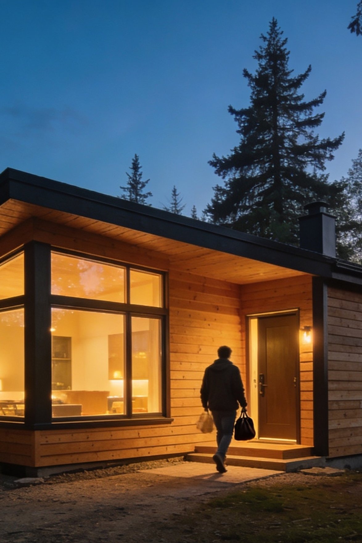 Arcadia cedar structure in forest at night