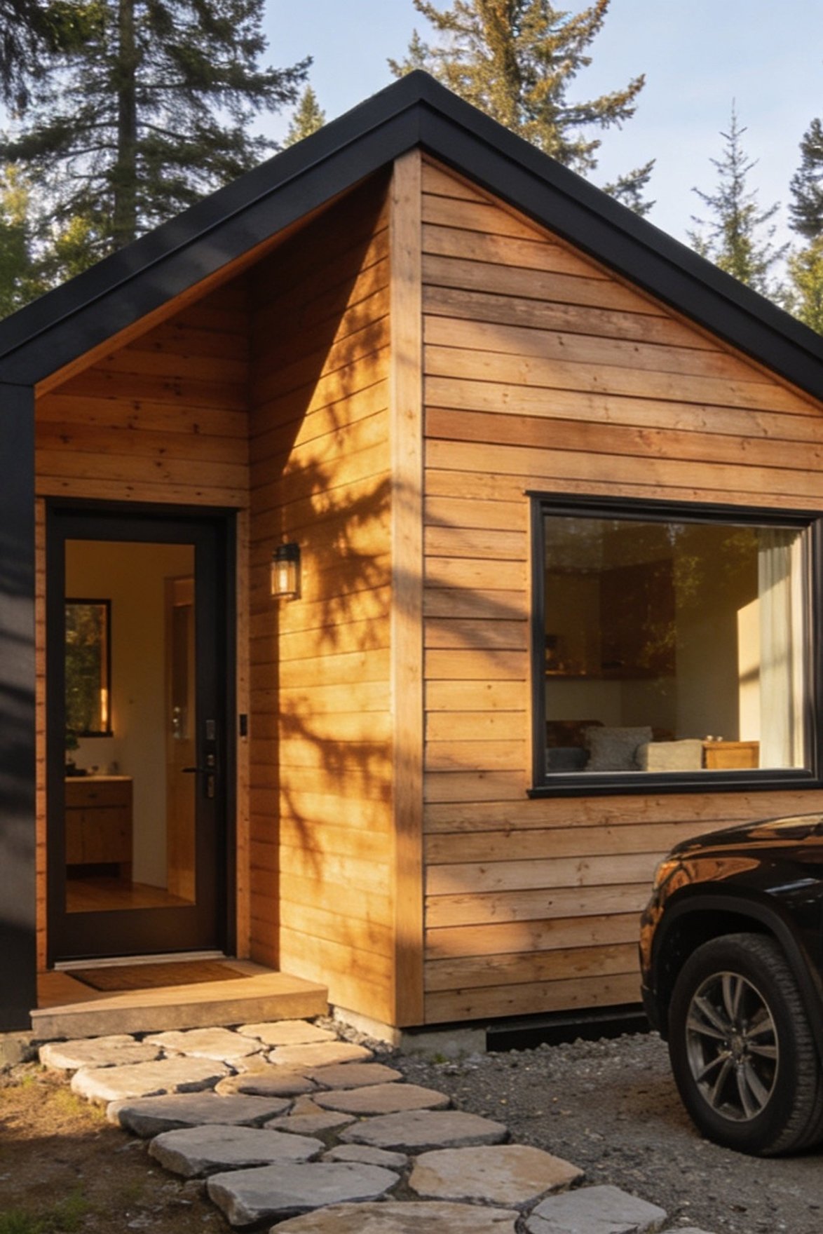 Arcadia cedar gable structure in forest